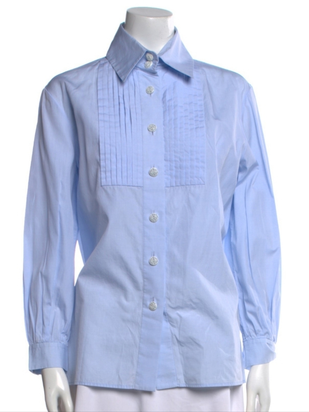Light Blue Pleated Front Button-Up Shirt